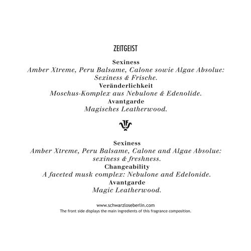 Schwarzlose Zeitgeist - Unisex EDP Spray Fragrance - Long Lasting and Captivating Perfume with Amber, Balsame, Musk, and Leatherwood - Body Spray with Woody and Fresh Scent - 1.7 oz