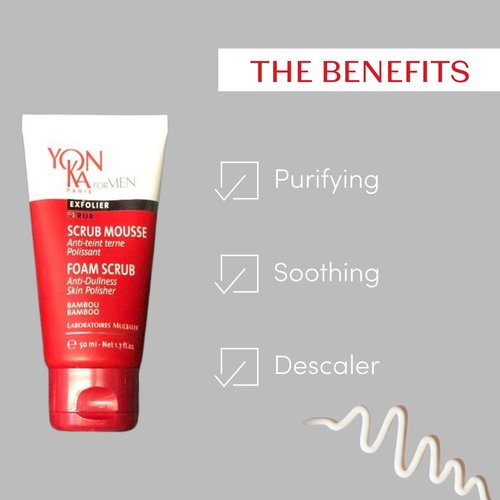Yon-Ka Mens Foaming Scrub | Deep Cleansing Exfoliator | Gentle Gel Wash Tightens Pores and Prevents Ingrown Hairs | 1.7 fl oz