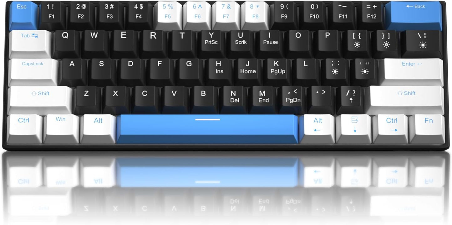 60% Mechanical Gaming Keyboard, White Gaming Keyboard with Red Switches, Detachable Type-C Cable Mini Keyboard with Blue LED Light for/PC/Laptop