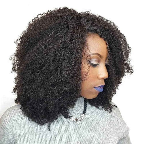 QiaQiaRing Afro Kinky Curly Clip Ins Human Hair 20inch Hair Extensions for African Americans 4B 4C Real Human Hair Double Weft Afro Curly Clip in Hair Extensions 8Pcs18Clips 1B Black Color (20inch)