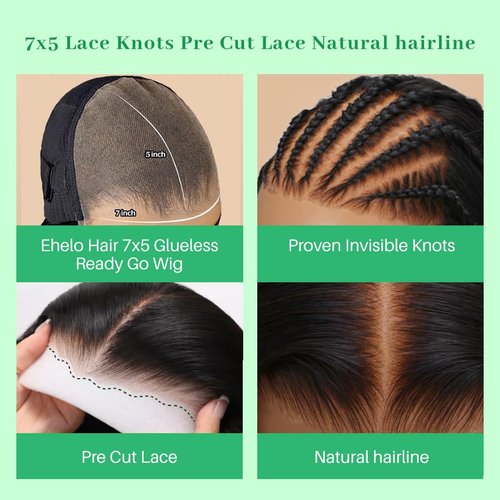 Ehelo 22 Inch Deep Wave Glueless Wigs - Human Hair, 7x5 Deep Wave Closure, 180% Density, Pre Plucked, Pre Cut Lace, Curly, Glueless Lace Front Wigs