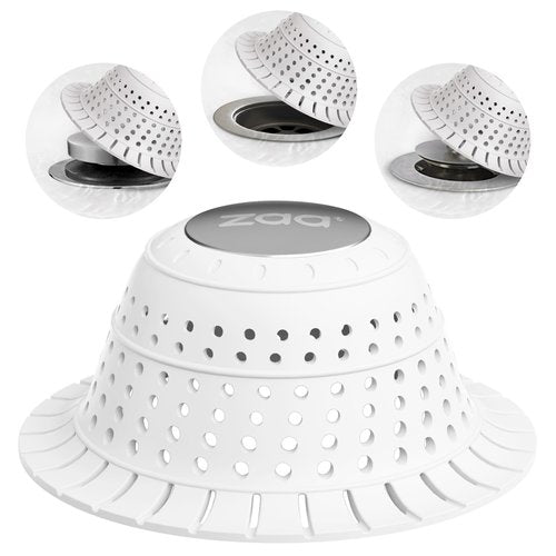 zaa Bathtub Drain Hair Catcher, Silicone Collapsible 1 Pack Drain Protector for Pop-Up and Regular Drains of Shower, Tub, Bathroom, Sink, Snow-White