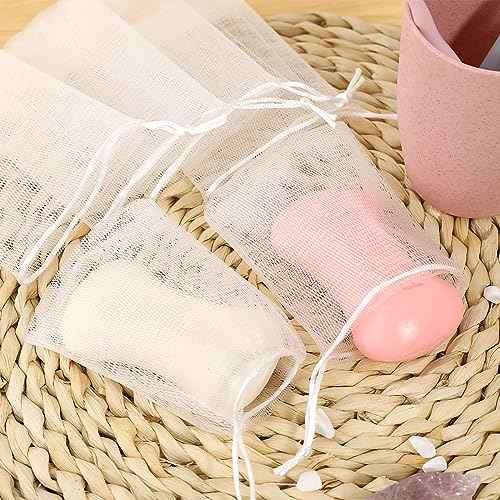 Mozeat Lens 20 PCS Exfoliating Mesh Soap Saver Pouch Bag Mesh Soap Bag Handmade Soaps Bubble Meshs Net Bags with Drawstring Meshs Foaming Net Soaps Sack Bags for Bath & Shower