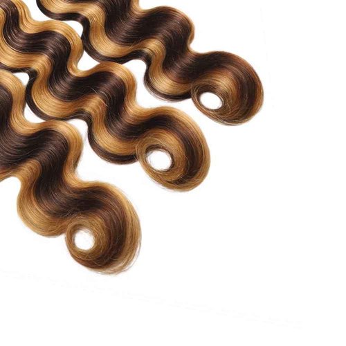 Honey Blonde Mixed Brown Body Wave Bundles T1BP4/27 Highlight Ombre Human Hair Bundles 24 26 28 Inch Grade 8A Brazilian Virgin Human Hair Extensions For Woman Double Weft