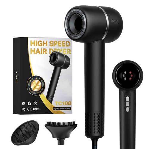 Hair Dryer with Smoothing Comb, 160000RPM High Speed Blow Dryer, Negative Ionic Hair Care, Fast Drying and Less Heat Damage, Thermo-Control Low Noise & Portable with Diffuser, Black