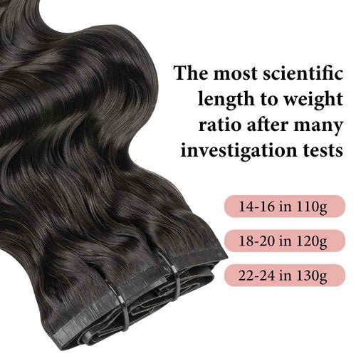 Niawigs Seamless Clip Ins Human Hair Clip In Extensions for Black Women Body Wave Real Human Hair PU Invisible Clip On Hair Extensions 7pcs Set 20 Inche 120 Gram