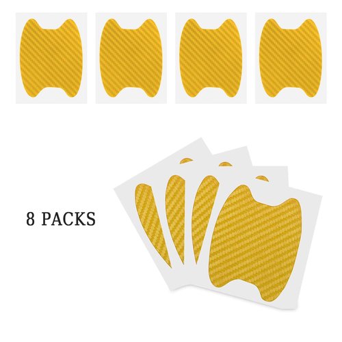 Blilo 8PCS Car Door Handle Sticker, Carbon Fiber, Gold/8PCS, Universal Fit, Door, Metal Finish