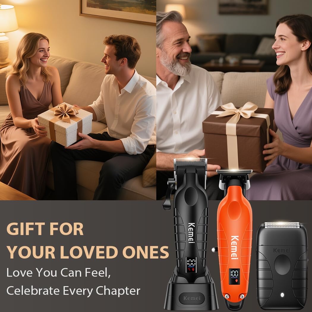 KEMEI Hair Clippers for Men Professional, Barber Clippers and Trimmers Set, Foil Shaver for Men,Cordless Hair Clippers and Barber Kit, Hair Cutting Kit, KM-2293Orange, KM-PG2290D, KM-T95
