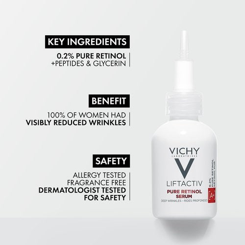 Vichy LiftActiv Pure Retinol Serum for Face Vichy Neovadiol Serum for Peri and Post Menopause, Anti Aging Serum to Reduce Wrinkles and Dark Spots