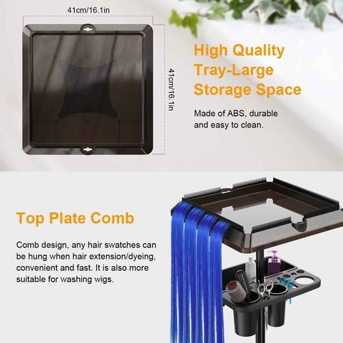 Johgee Salon Tray Cart with Extra Storage Space, Salon Rolling Tray, Adjustable Height Salon Tray on Wheels, Removable Hair Extension Tool Tray for Hairdressers, Color Tray for Salon Home Use