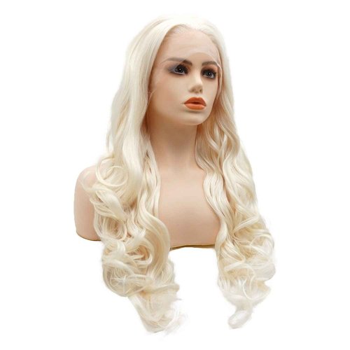 LUSHY BEAUTY Hair Synthetic Lace Front Wig Wavy Long 26inch Light Blond White Mix Heavy Density Heat Resistant Realistic Wig