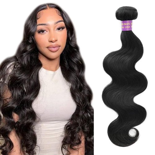 14A Human Hair Bundles Body Wave One Bundle 100% Unprocessed Brazilian Virgin Hair Bundles Double Weft Weave Body Wave Human Hair Natural Black Color (one bundle, 28)