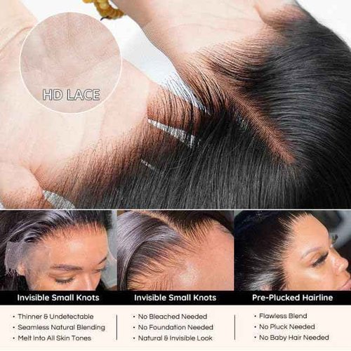 SKINLIKE Real HD Lace Frontal Human Hair Pre Plucked Natural Hairline Invisible Closure Ultra Thin Swiss HD Lace Bleach Knots Closure Human Hair with Baby Hair (13x4 Hd Straight, 14 inch)