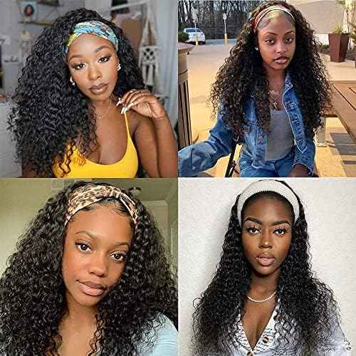 Punmasa Human Hair Deep Wave 24 Inch Curly Headband Wig for Black Women
