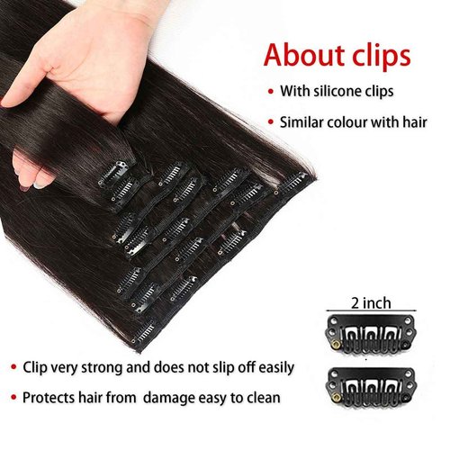 Clip in Hair Extensions Real Human Hair Straight 16 Inch 7pcs 120g Clip ins Hair Extensions Brazilian Remy Human Hair 16 Clips Double Weft Human Hair For Women (16 Inch, 1B Natural Black)