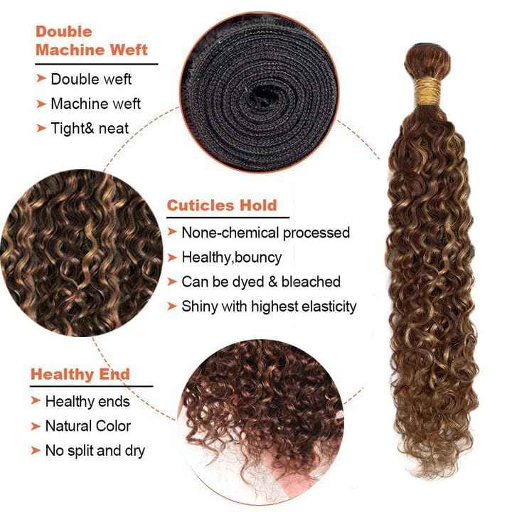 Habiliana Bundles Human Hair 24 26 28 Inch Water Wave P4/30 Human Hair Bundles 11A Unprocessed Brazilian Virgin Quick Weave Hair Extensions for Black Women