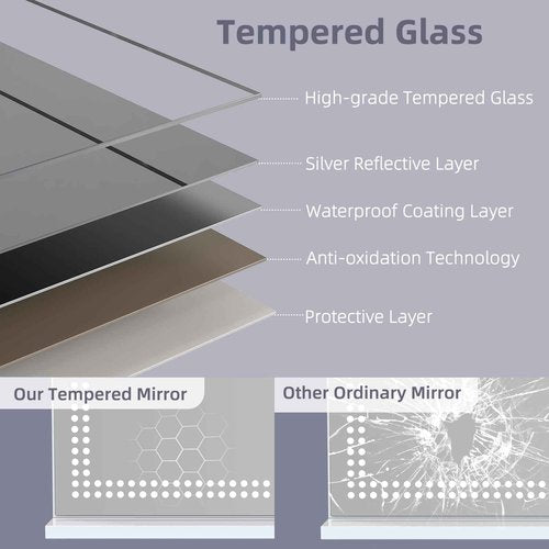 Misavanity Vanity Mirror with Lights Dots Makeup Mirror with LED Lights 31.5" x 22.8" Tempered Glass Lamp Bead Touch Screen Control Dimmable 3 Colors Modes USB Charging Port 10X Magnification, White