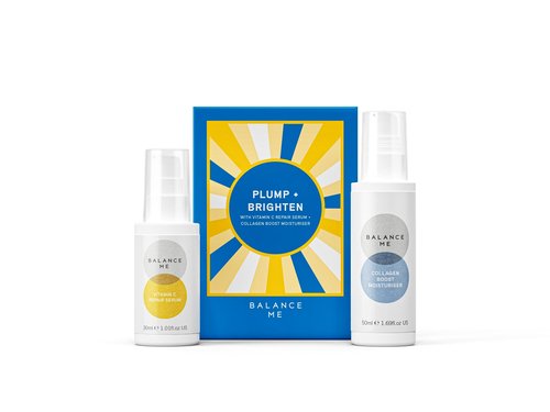Balance Me Plump + Brighten Skin Care Set, Includes Vitamin C Repair Serum & Collagen Boost, Ultimate Holiday Skincare Gift Set for Women