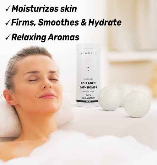 Collagen Skin Care Bath Gift Set Milk Bath, Bath Salt and Bath Bomb Fizz Pack of 3 - Coconut Magnesium Epsom Salt Oatmeal Milk & Honey