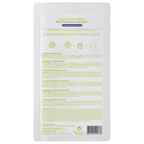 Leaders Insolution Daily Wonders What Happened Last Night? Facial Mask Sheet Radiance Revitalizing Hydrating Korean Skincare (10 Sheets)