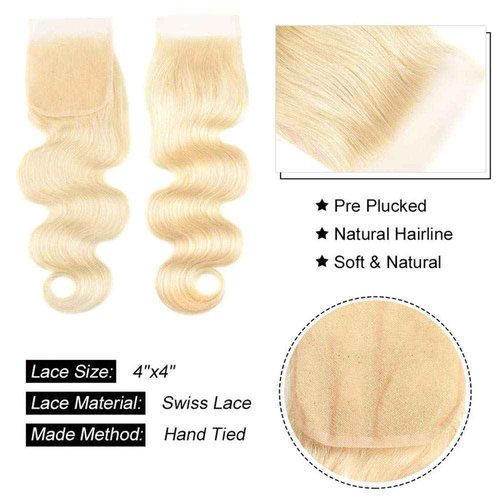 𝗜𝗻𝘀𝗤𝘂𝗲𝗲𝗻 613 Bundles with Closure Body Wave #613 Blonde Human Hair 12A Grade Brazilian Virgin Human Hair 4 Bundles with Closure Free Part (10 10 10 10 + 10, 613)