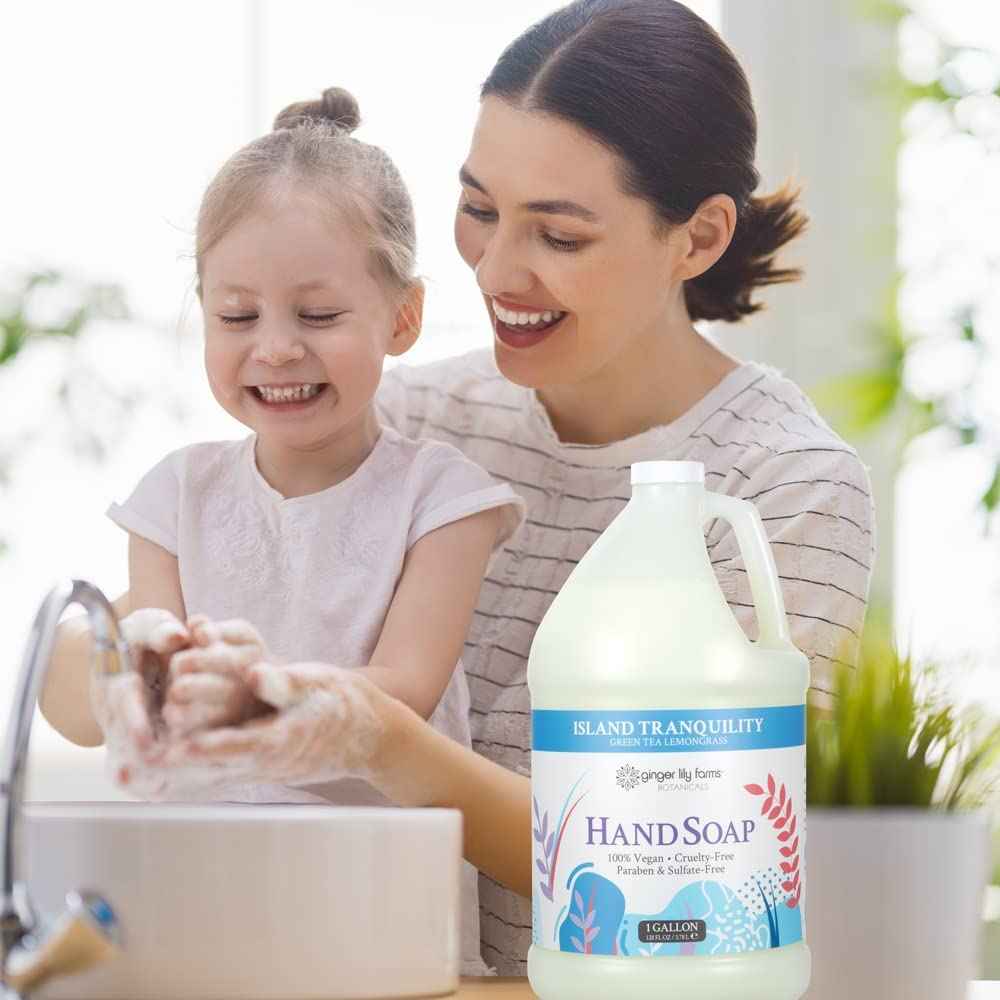 Ginger Lily Farms Botanicals All-Purpose Liquid Hand Soap Refill, Island Tranquility, 100% Vegan & Cruelty-Free, Green Tea Lemongrass Scent, 1 Gallon (Pack of 4)