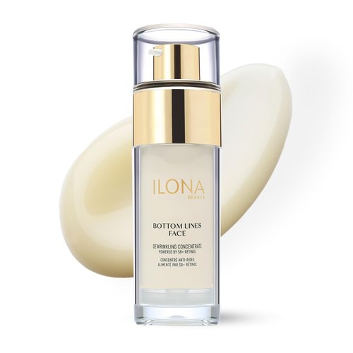 ILONA Bottom Lines Face | Brightening and Collagen Regenerating Serum for Deep Wrinkle Reduction | Powered by SR+ Retinol with RNA/DNA, Peptides, Hydrolyzed Proteins & Vitamin C | 1.0 oz