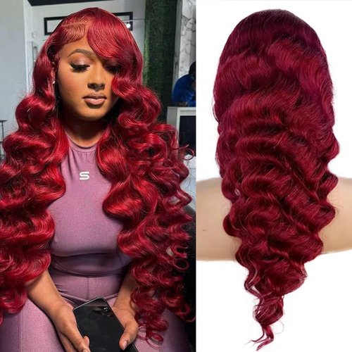 Body Wave 99J Burgundy Lace Front Wigs Human Hair Wine Red Burgundy 13x4 HD Transparent Lace Frontal Wig 28 Inch Virgin Hair Pre Plucked with Baby Hair 150% Density Glueless Wigs Human Hair for Women