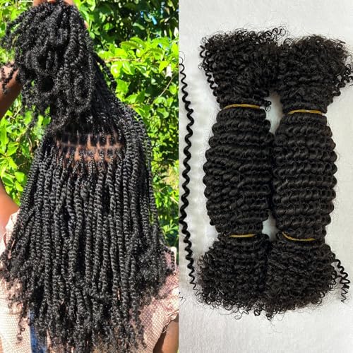 Springy Afro Twist Human Pre Separated Bulk Hair Extensions Mini Kinky Curly Twist With Extensions Crochet Braids Bundles Marley Twists Braiding Hair for Women 20 Inch 100g