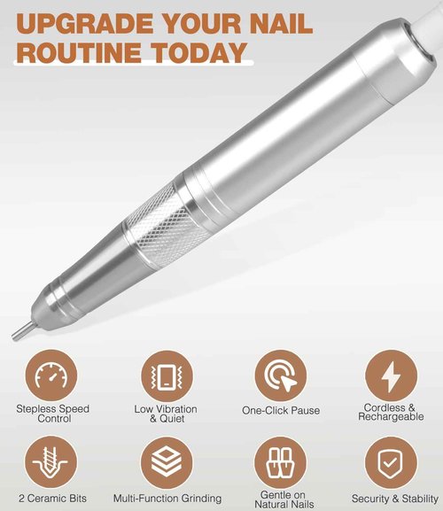 Professional Nail Drill Machine, AZ GOGO 40000RPM Rechargeable Electric Portable Nail Drill for Acrylic Gel Nails, Powerful Pro Efile Coreless Motor Quieter, High Efficiency for Salon or Home DIY