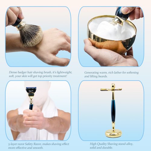 Danweix Premium Shaving Kit for Men - Luxury Complete Grooming Set, Safety Razor, Badger Hair Brush, Stand, Soap, Bowl, Replacement Heads