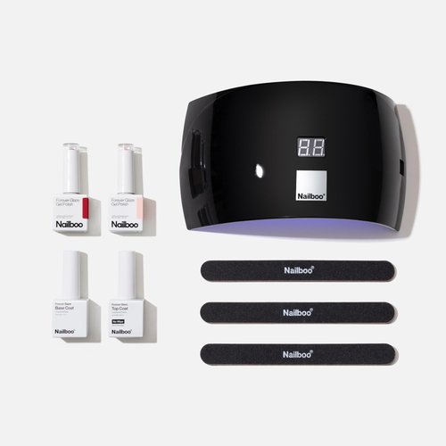 Nailboo Gel Nail Polish Kit with UV Lamp - 2 Forever Glaze Gel Polishes, Base Coat, 3 Nail Files, No Wipe Top Coat & Pro Cure LED Lamp, Long Lasting, Glossy Manicure, Quick Drying