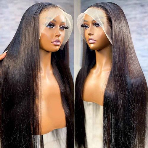 13x4 Straight Lace Front Wigs Human Hair 200% Density Hd Transparent 26 Inch Straight Frontal Wig for Women Glueless Straight Wigs Pre Plucked with Baby Hair Bone Straight Black Wig Brazilian Hair