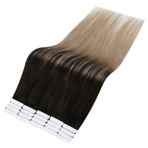 Full Shine 18 and 20 Inch Tape in Hair Extensions Balayage Human Hair Extensions Natural Black #1B Fading to Ash Blonde 18 50 Gram 20 Pcs Ombre Hair Tape in Adhesive Hair Extensions