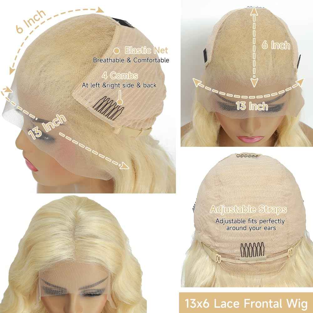 KEGOO 30 Inch 613 Lace Front Wig Human Hair 200% Density Blonde Wig Human Hair 13x6 Body Wave HD Lace Front Wigs Human Hair Pre Plucked Glueless Blonde Human hair Wig