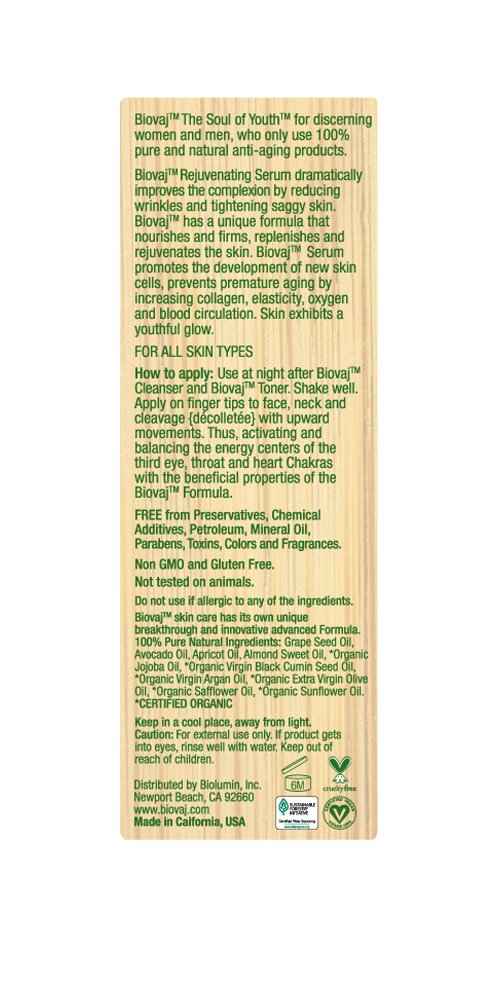 Biovaj Rejuvenating Serum – Anti-Aging Botanical Face Serum for Wrinkles & Fine Lines, Firms, Lifts, Hydrates & Balances Sebum, 100% Clean Natural Skincare, Vegan, Cruelty-Free, Clinically Tested