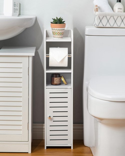 AOJEZOR Toilet Paper Holder Stand: Small Bathroom Storage Cabinet for Small Spaces