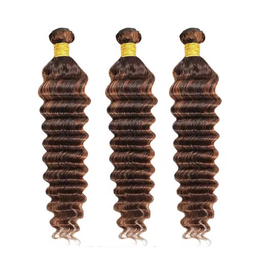P430 Highlight Brown Bundles Human Hair Dark Brown Deep Wave 3 Bundles 20 20 20 Inch Unprocessed Brazilian Virgin Remy Hair Chocolate Brown Human Hair Extensions