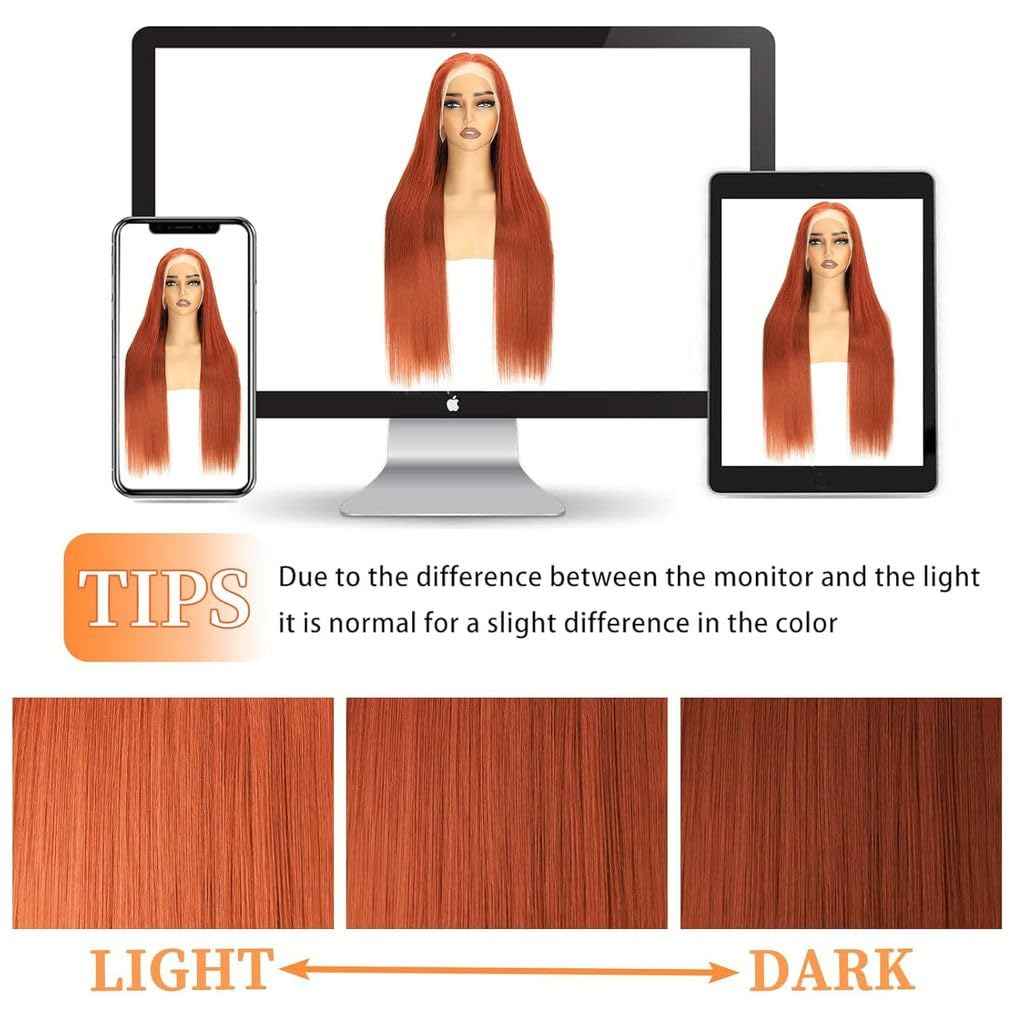 28 Inch Ginger Orange Lace Front Wigs Human Hair Pre Bleached 200% Density 13x6 HD Straight Lace Front Wigs Pre Plucked with baby Hair