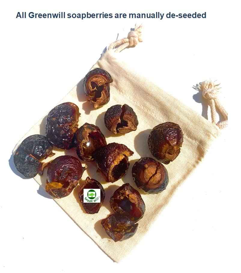 GREENWILL 3 Pounds Organic De-seeded Soap Berries/Soap Nuts +2 Wash Bags
