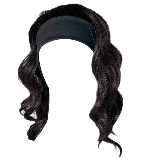 Kim Kimble 18" Wavy Waves Headband Wig, Long Layered Hair With Black Headband and Comb Clip, 3/4 Cap - Average Cap Size, MC1 Caviar