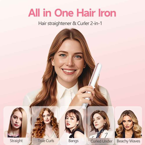 Cordless Hair Straightener, Portable Mini Flat Iron Hair Straightener for Travel, 20s Fast Heating, USB-C Rechargeable, Hair Straightening and Curler 2 in 1 for Women (White)