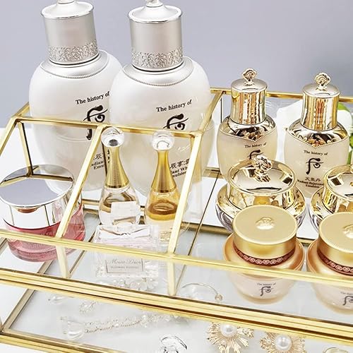 Glass Makeup Brush Holder, Makeup Brush Organizer Jewelry Display Box, Nordic Style Elegant Glass Makeup Organizer Nail Polish Lipsticks Eyeliners Holder for Vanity Bathroom Bedroom Office