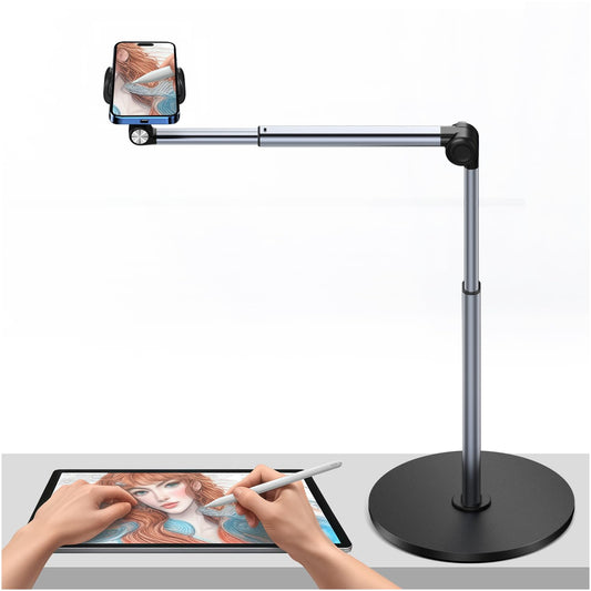 yAyusi Heavy Duty Aluminum Overhead Tripod for iPhone, 12 in Long Phone Mount for Desk, Flexible Articulating Arm Overhead Phone Mount for Live Streaming, Meeting, Cooking, Nail Video Recording