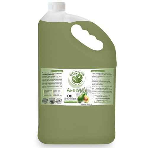 Bella Terra Oils Pure Avocado Oil for Skin and Hair Nourishment – 1gallon, Rich in Nutrients, Hydrating, Shine Enhancer