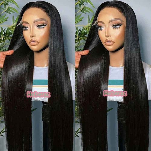 Heberac Black Straight Synthetic Lace Front Wigs13X6 lace are Glueless Pre Plucked Natural Hairline Frontal Lace Wigs Long Lace Front Wigs for Black Women
