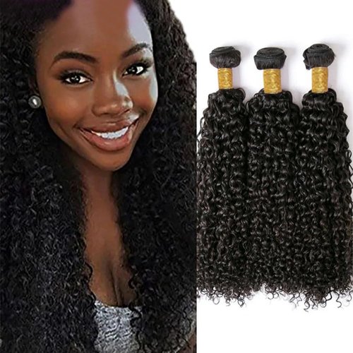 Kinky Curly Bundles Afro Kinky-Curly Human Hair Bundles 20 22 24 Inch Natural Black Look Unprocessed Remy Hair Extensions Salon Quality Soft And Healthy 3Pcs/Set