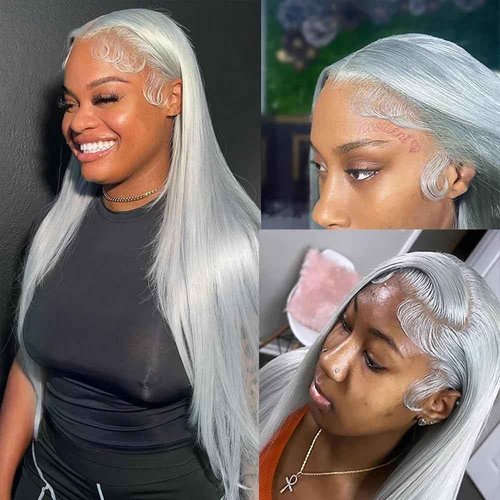 SOSEXY Grey Lace Front Wigs Human Hair 13x4 HD Transparent Straight Lace Frontal Wigs 180% Density Human Hair Wigs for Women Pre Plucked with Baby Hair Gray Wig