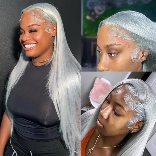 SOSEXY 20 Inch Grey Lace Front Wigs Human Hair Gray Colored Straight 13x4 HD Lace Frontal Wigs Human Hair Pre Plucked with Baby Hair Glueless 180% Density