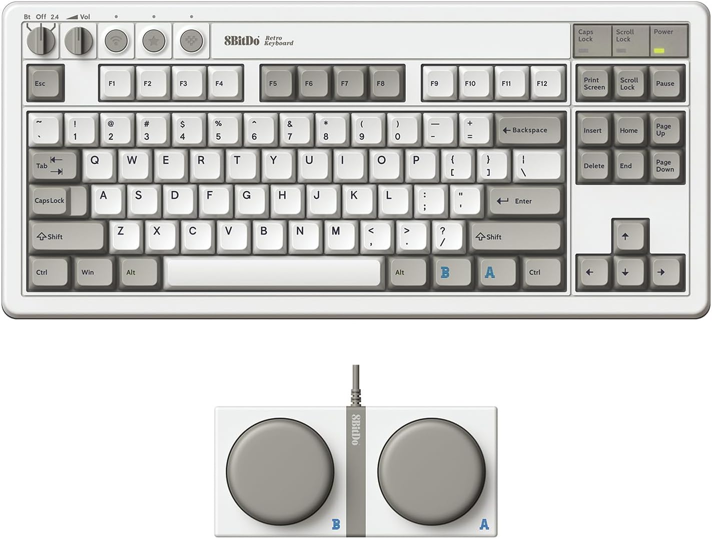 AKNES 8BitDo Retro 108 Mechanical Keyboard, Hot Swappable Gaming Keyboard with 108 Keys&Integrated Numpad, Dual Super Buttons, Bluetooth/2.4G/USB-C Keyboard for Windows & Android - N Edition